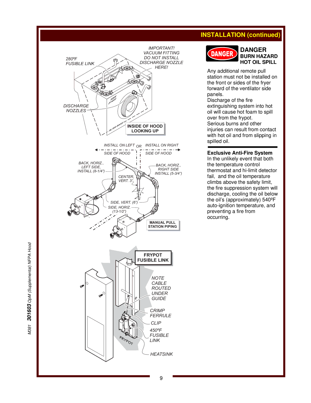 Bloomfield WVAE-30F operation manual Burn Hazard HOT OIL Spill 