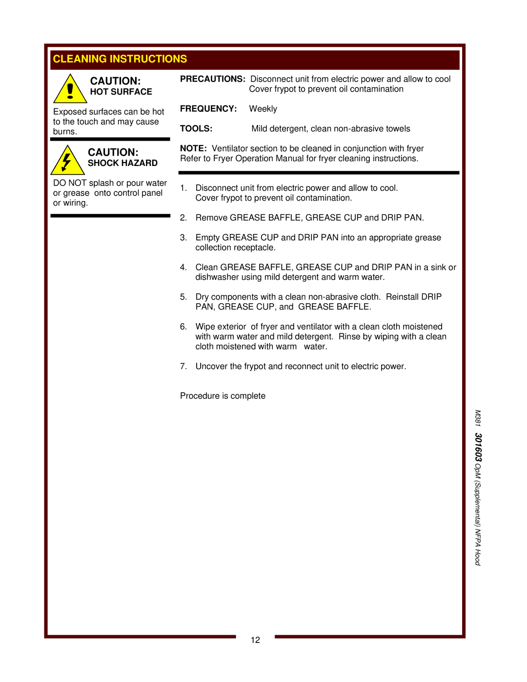 Bloomfield WVAE-30F operation manual HOT Surface 