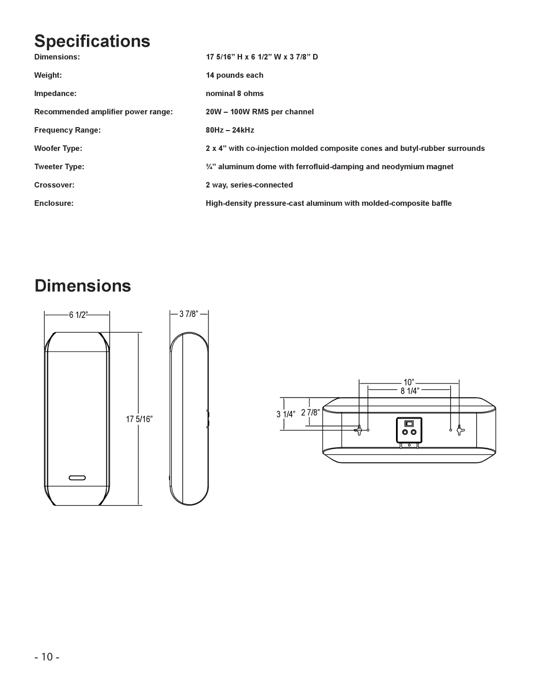 Cambridge SoundWorks MC630HD manual Specifications, Dimensions 