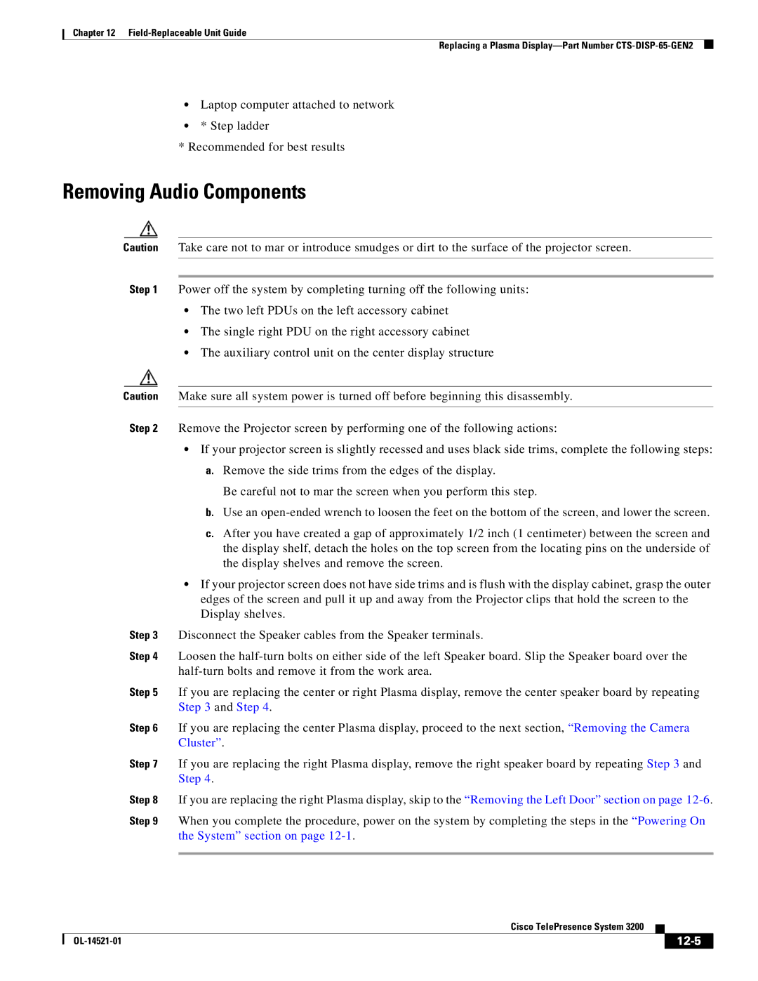 Cisco Systems 3200 manual Removing Audio Components, 12-5 