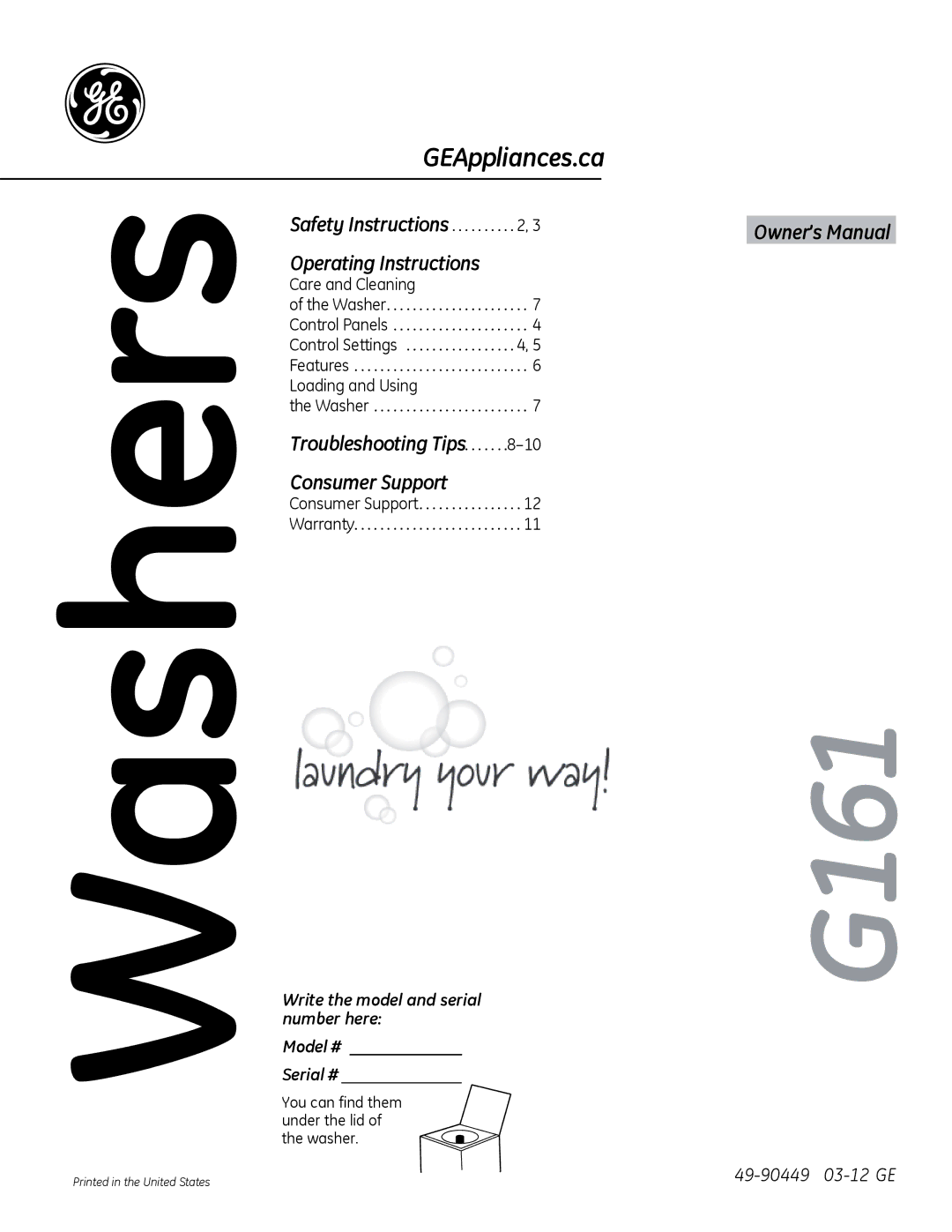 GE G161 manual 6DIHW\,QVWUXFWLRQV          , WkhZdvkhu 