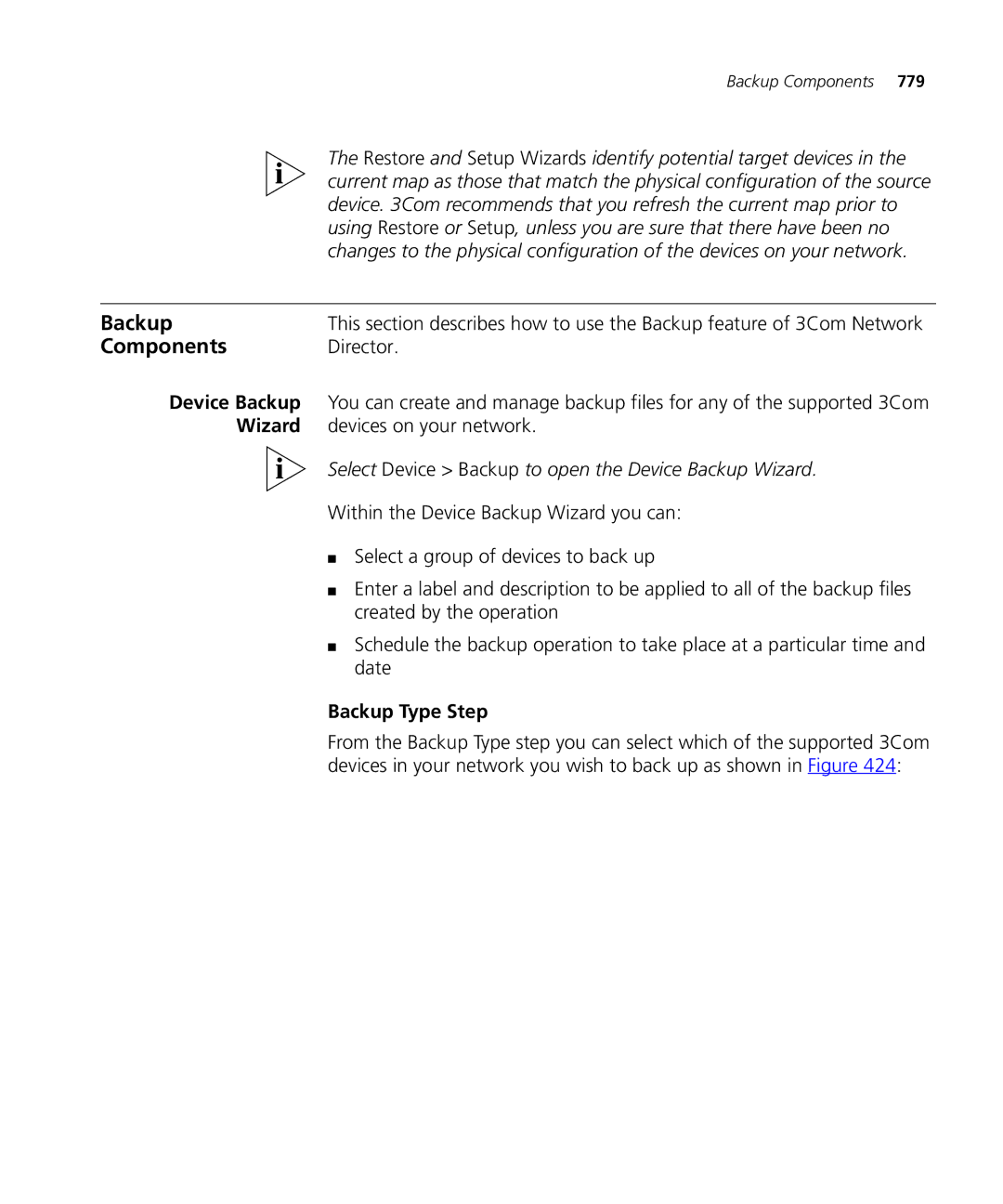 HP Network Direr Software Products manual Device Backup, Wizard, Backup Type Step 
