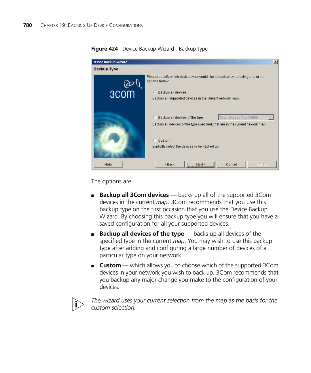 HP Network Direr Software Products manual Device Backup Wizard Backup Type 