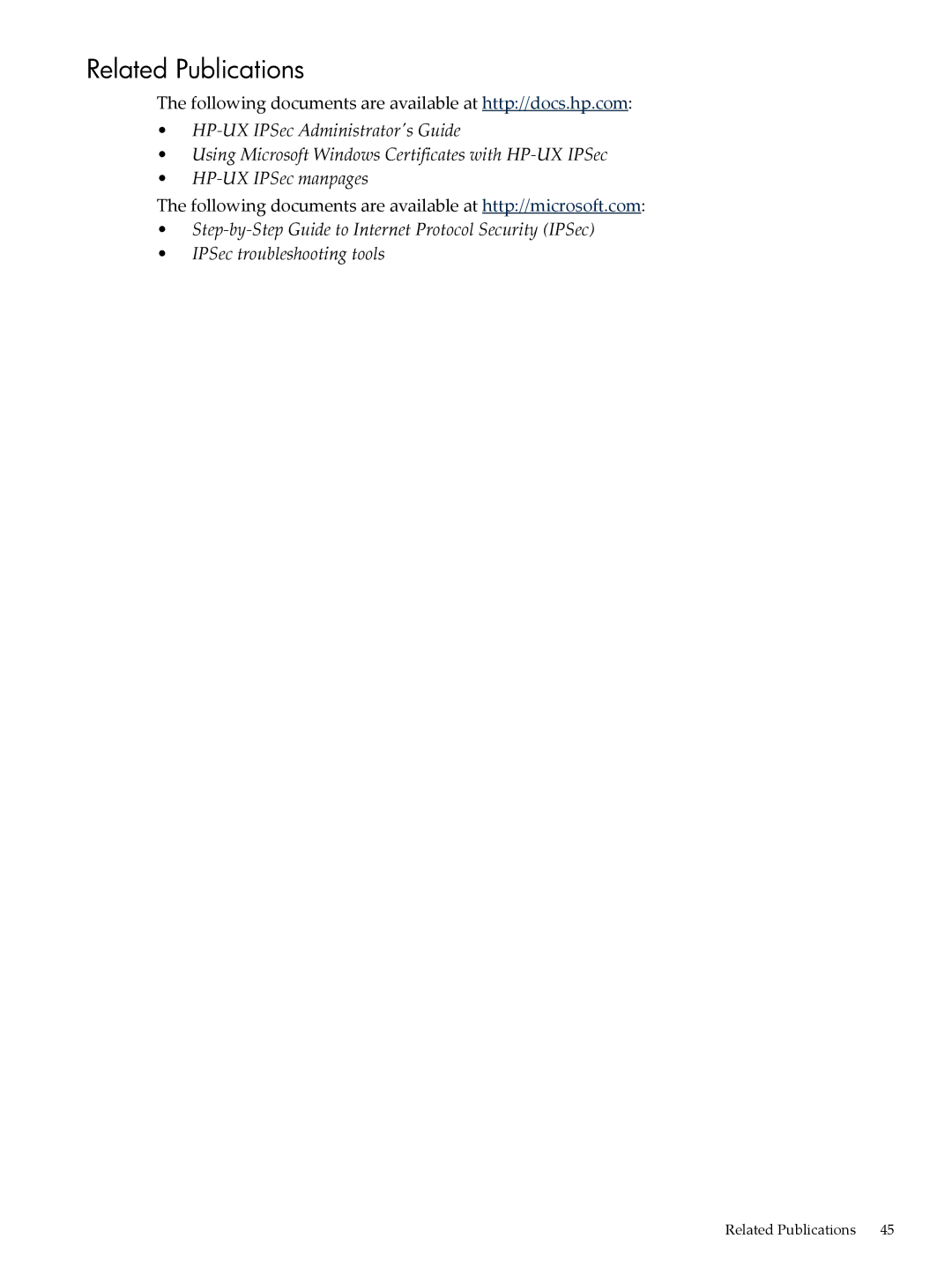 HP UX IPSec Software manual Related Publications 