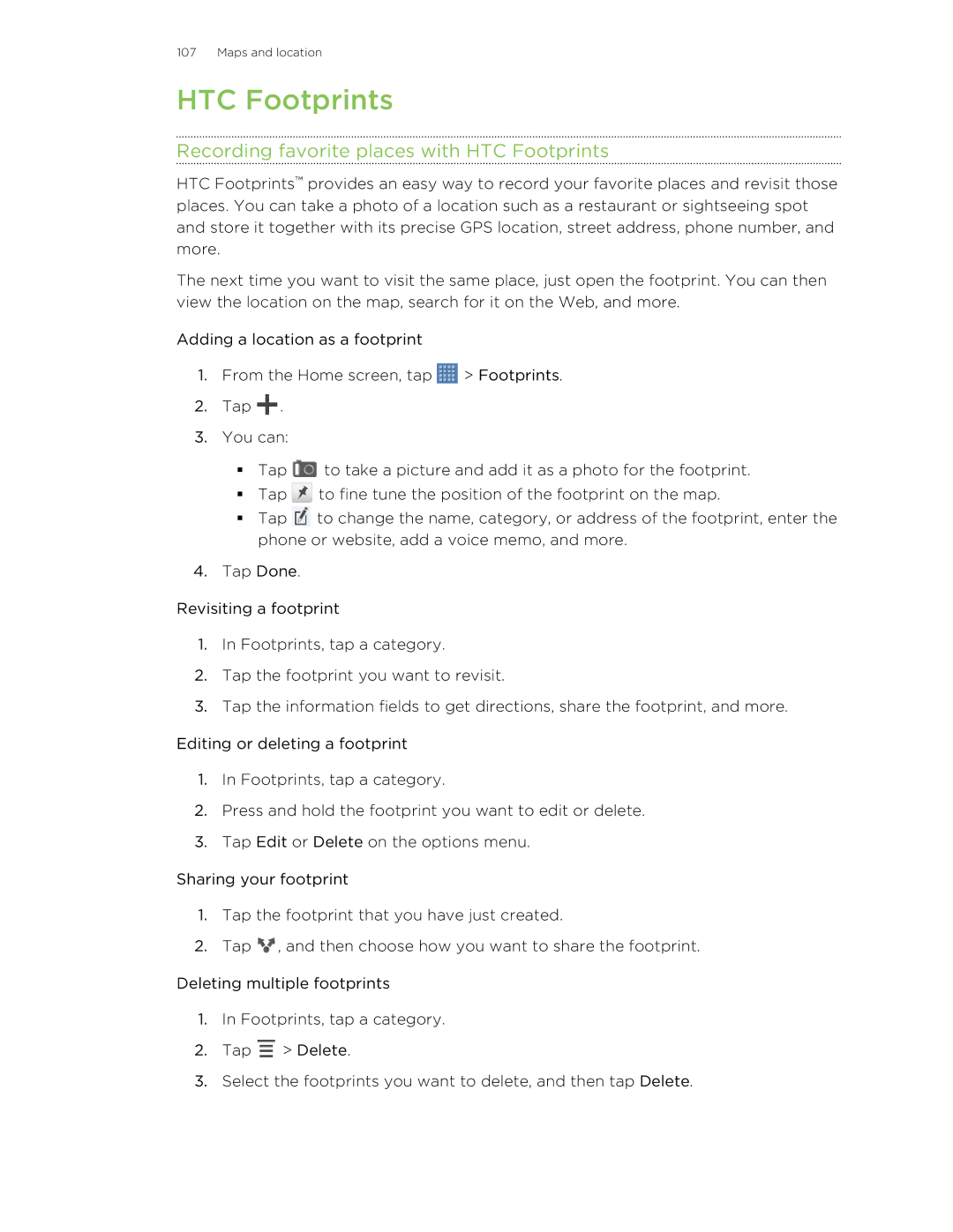 HTC Jetstream manual Recording favorite places with HTC Footprints 