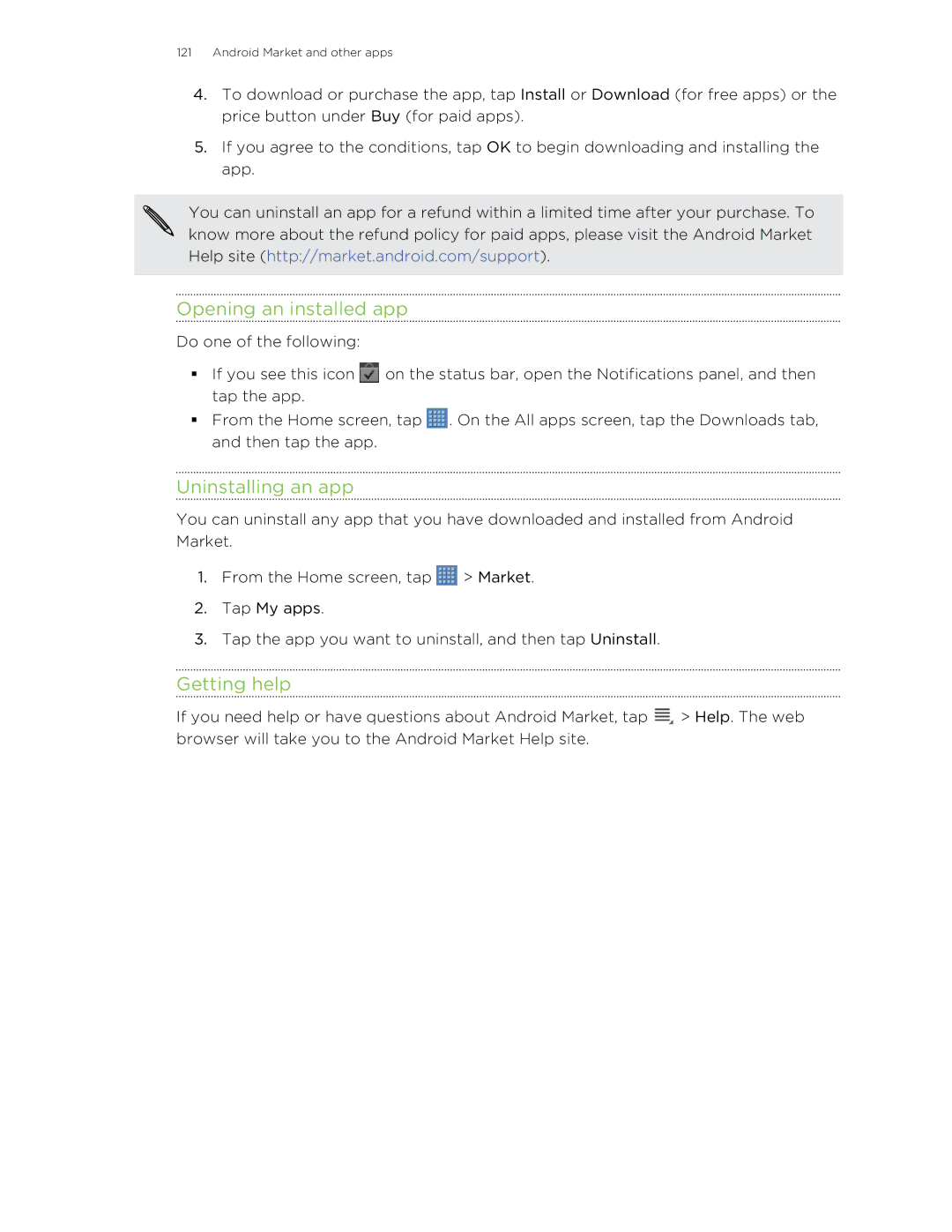 HTC Jetstream manual Opening an installed app, Uninstalling an app 