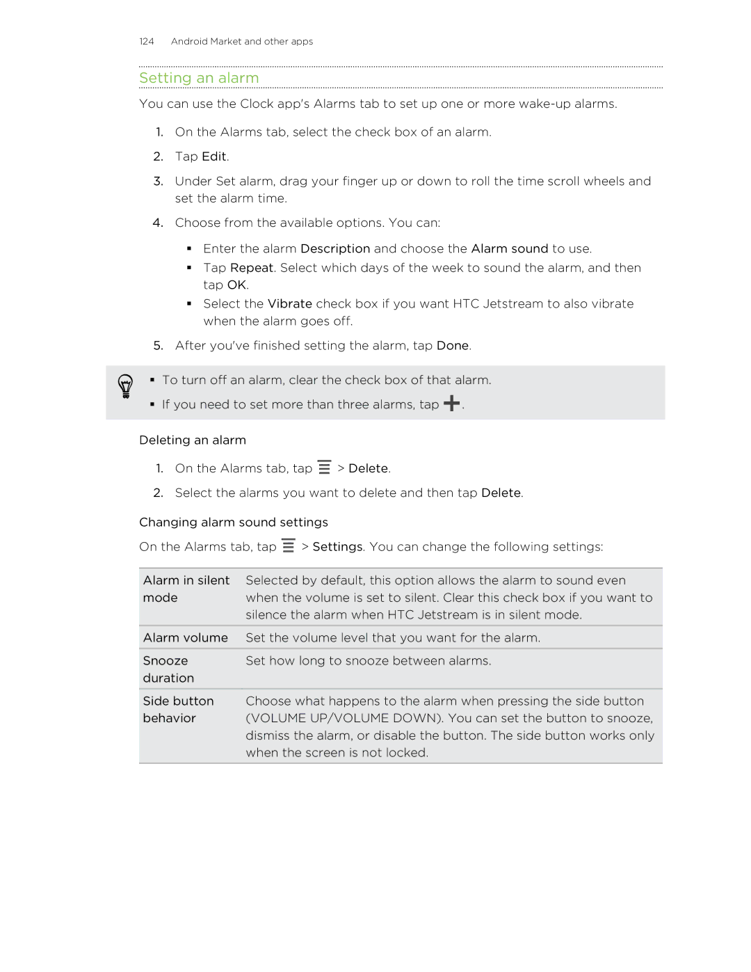 HTC Jetstream manual Setting an alarm 