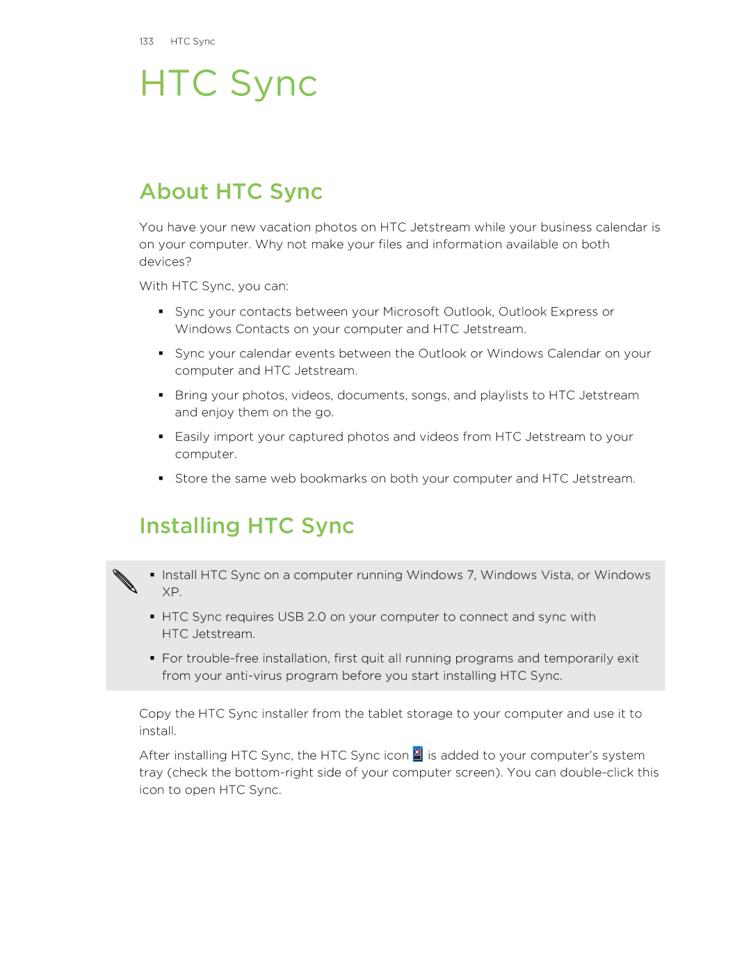 HTC Jetstream manual About HTC Sync, Installing HTC Sync 