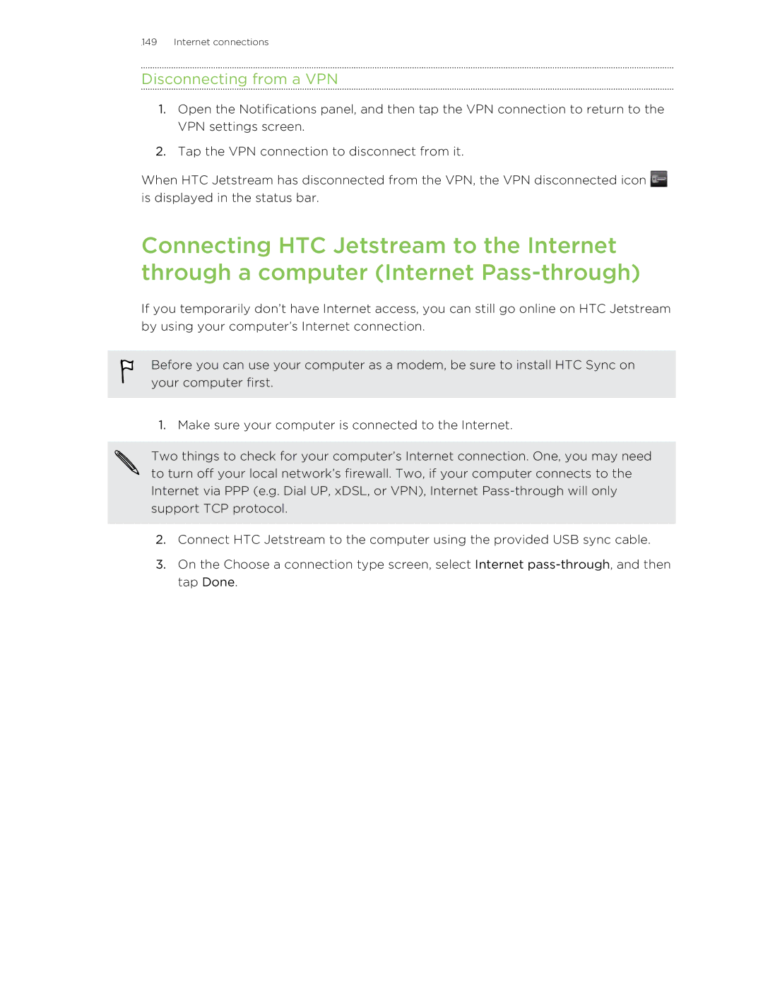 HTC Jetstream manual Disconnecting from a VPN 