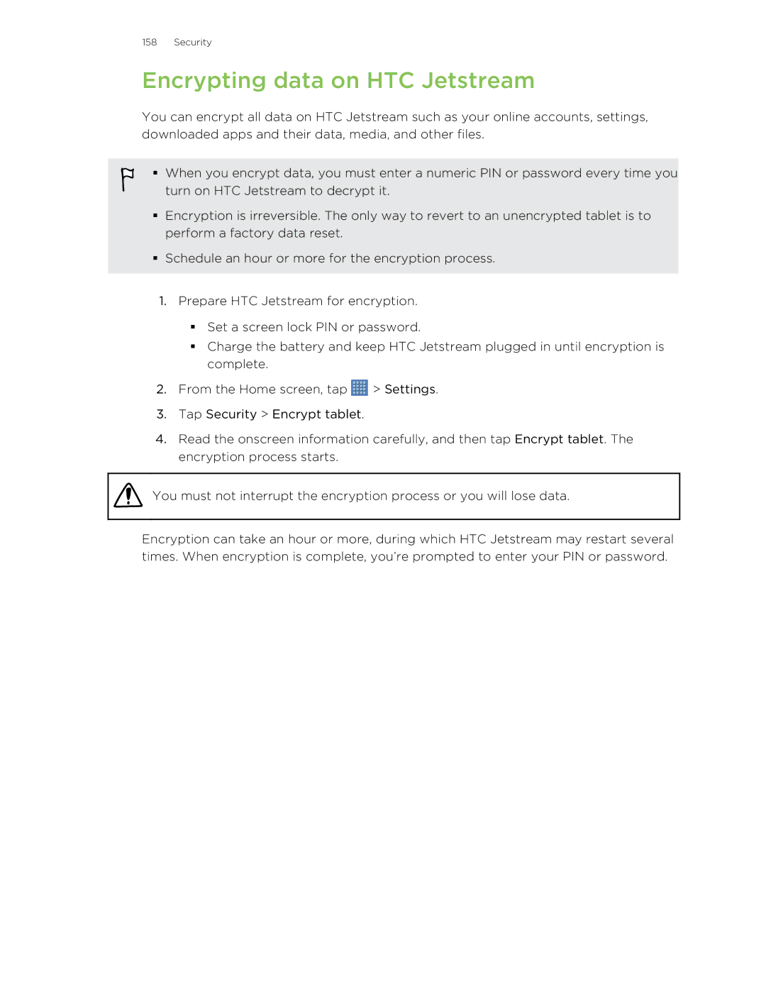 HTC manual Encrypting data on HTC Jetstream 