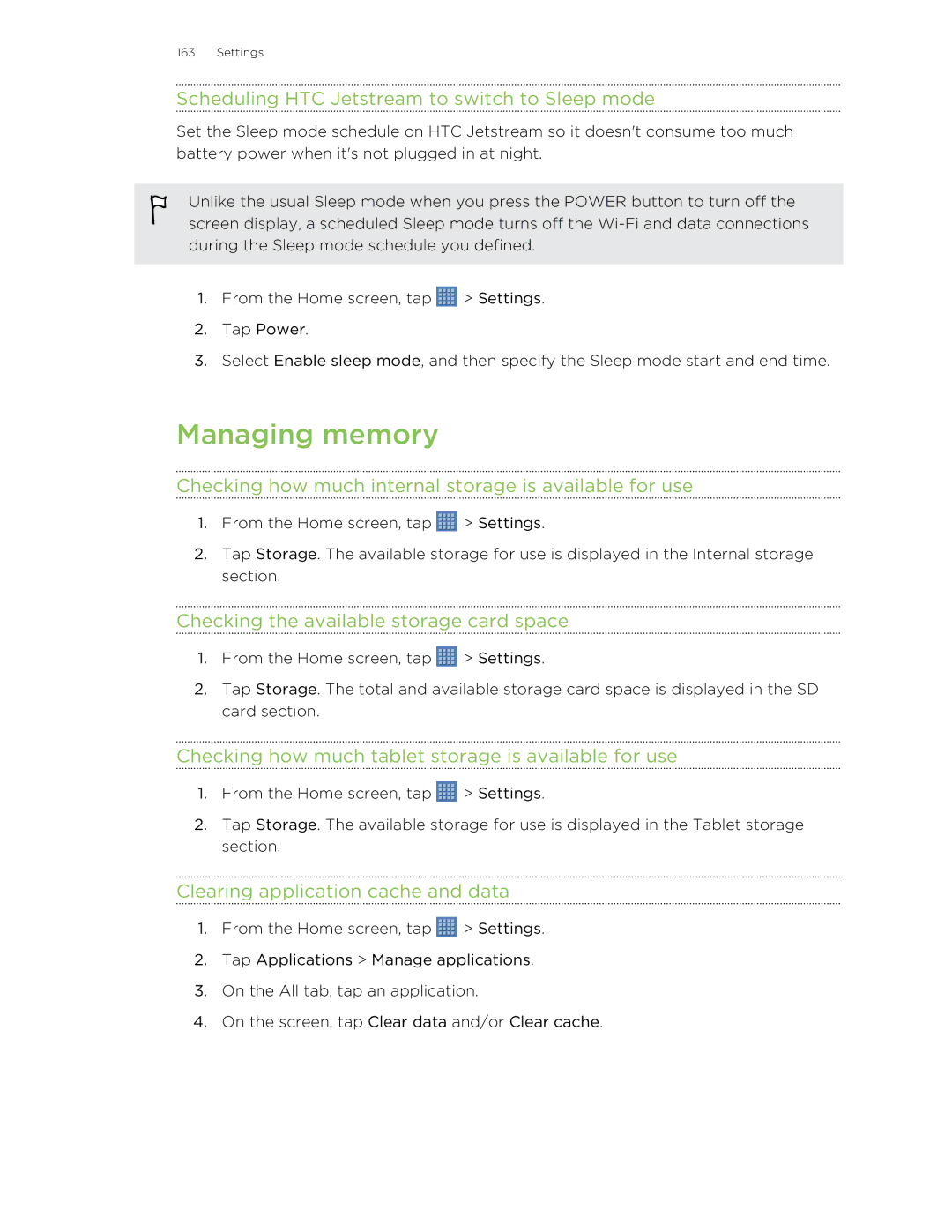 HTC Jetstream manual Managing memory 