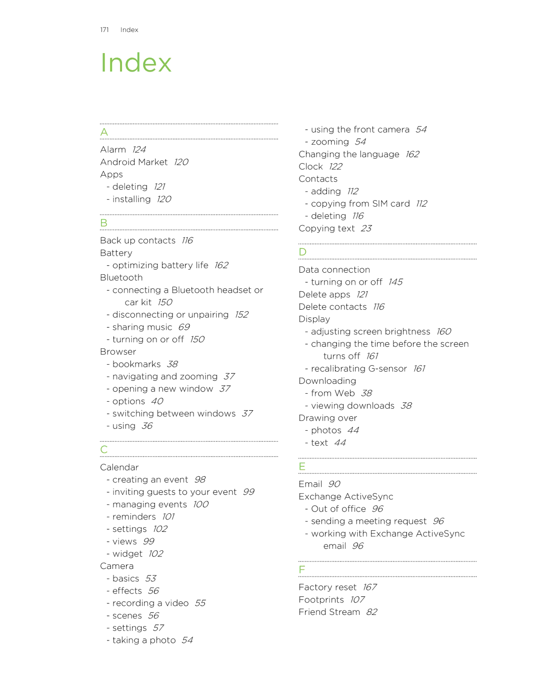 HTC Jetstream manual Index 