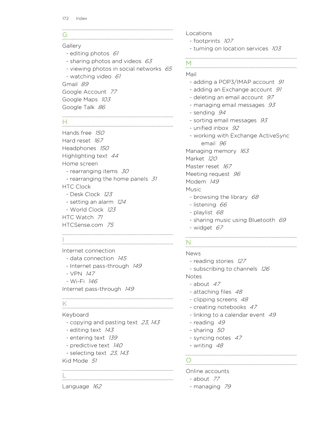 HTC Jetstream manual Index 