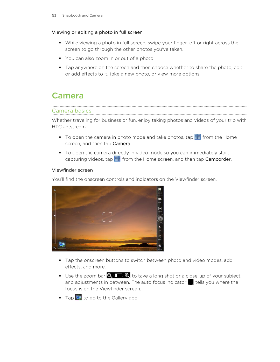 HTC Jetstream manual Camera basics 