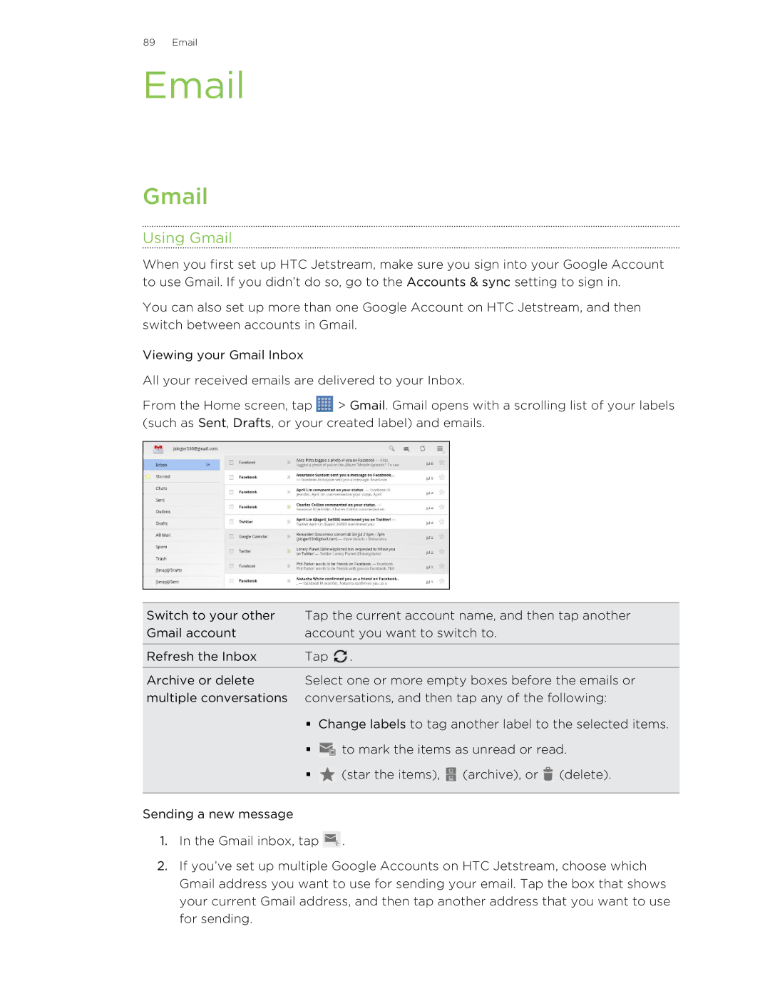 HTC Jetstream manual Using Gmail 