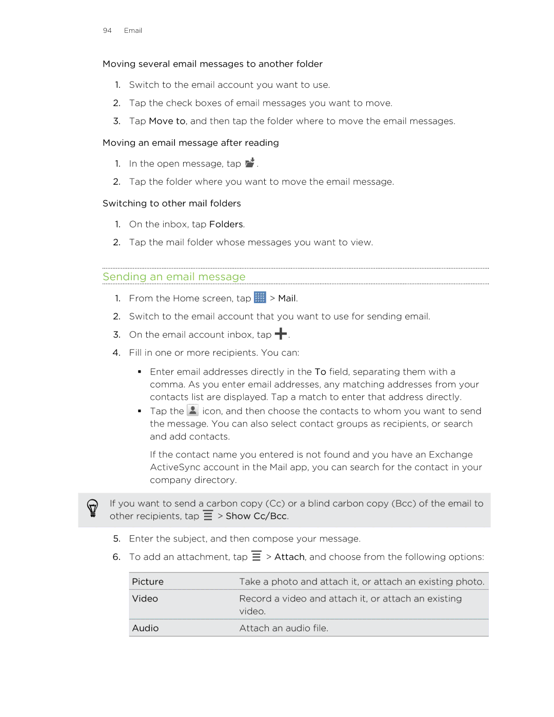 HTC Jetstream manual Sending an email message 