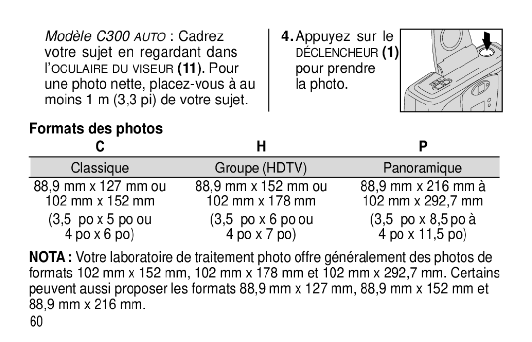 Kodak C300, C400 manual Formats des photos 