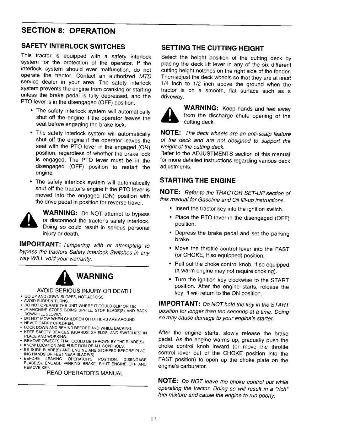 MTD 618, 619, 617 manual 