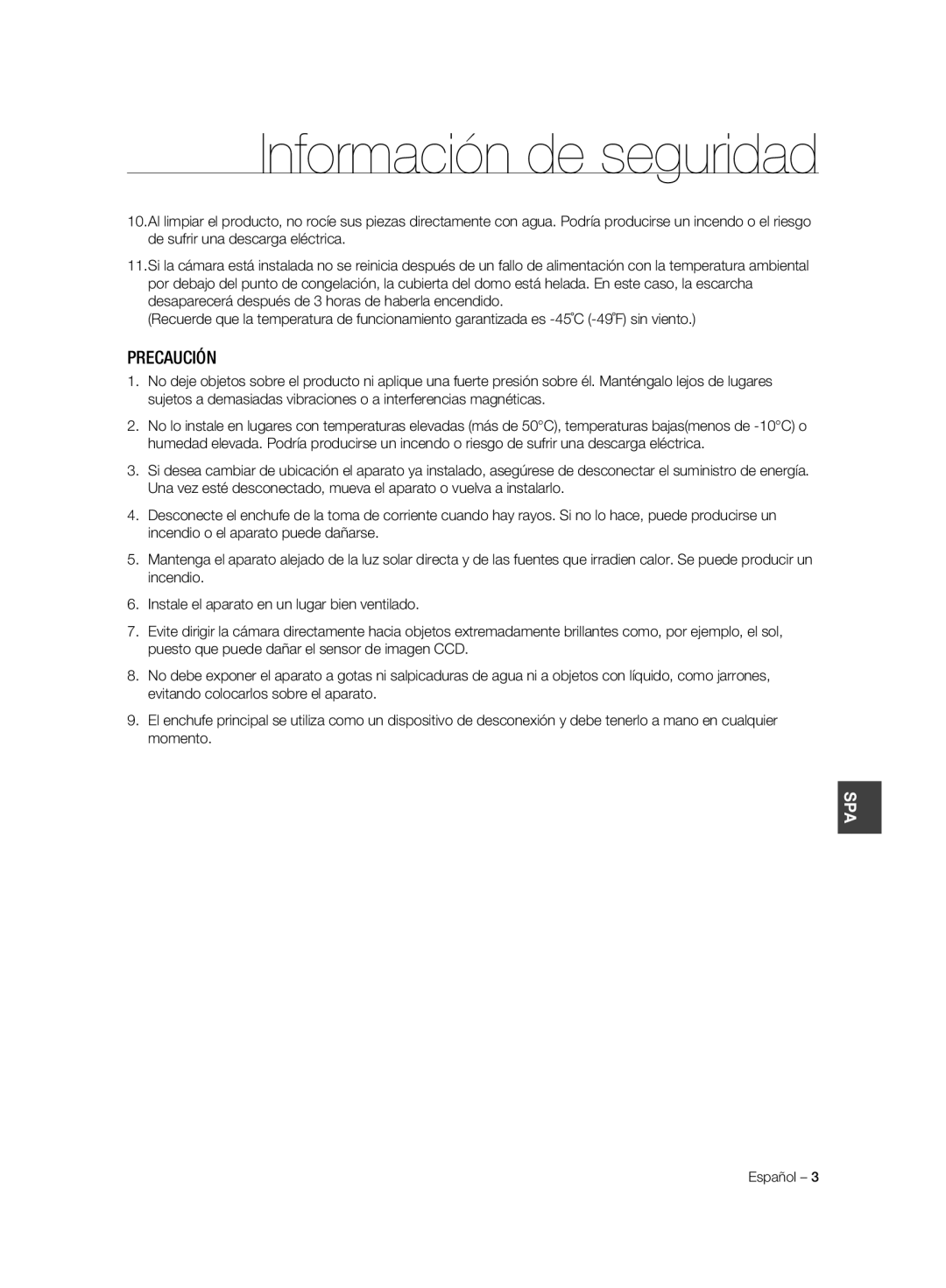 Samsung SCC-C6325P, SCC-C7325P, SCC-C6323P, SCC-C6323N, SCC-C7325N manual Precaución 