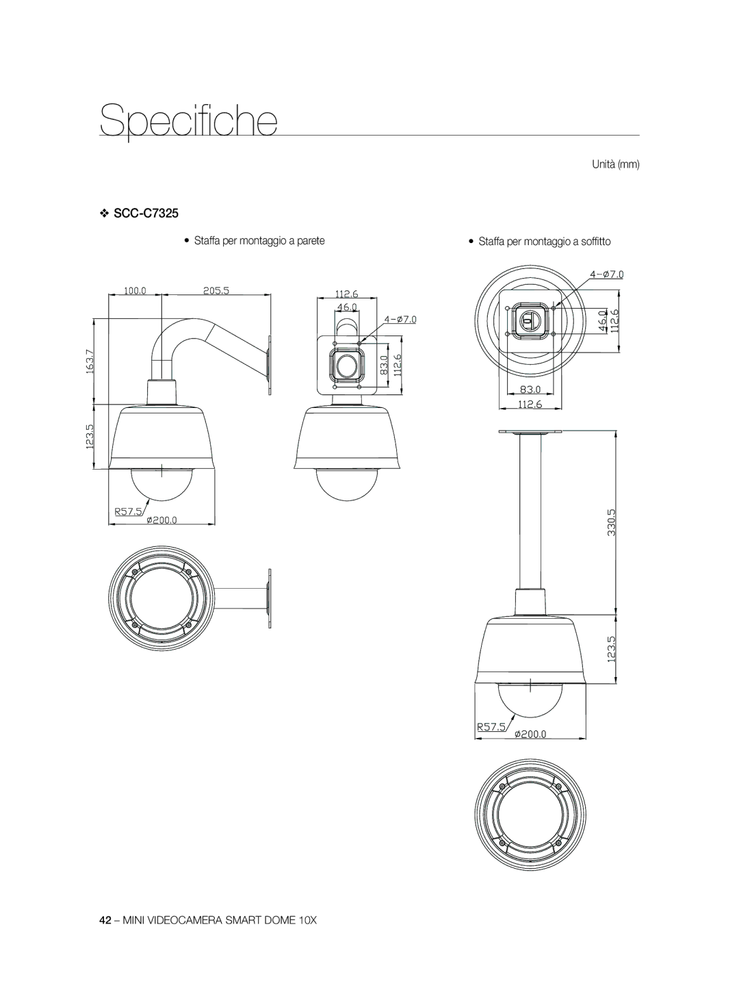 Samsung SCC-C7325N, SCC-C7325P, SCC-C6323P, SCC-C6325P, SCC-C6323N manual Staffa per montaggio a parete 