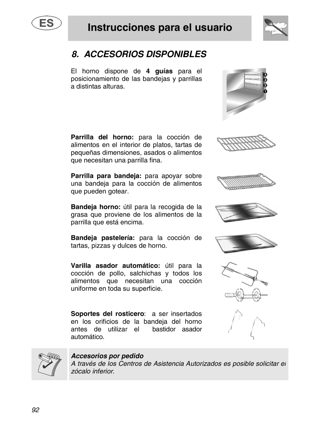 Smeg A1.1K instruction manual Accesorios Disponibles 
