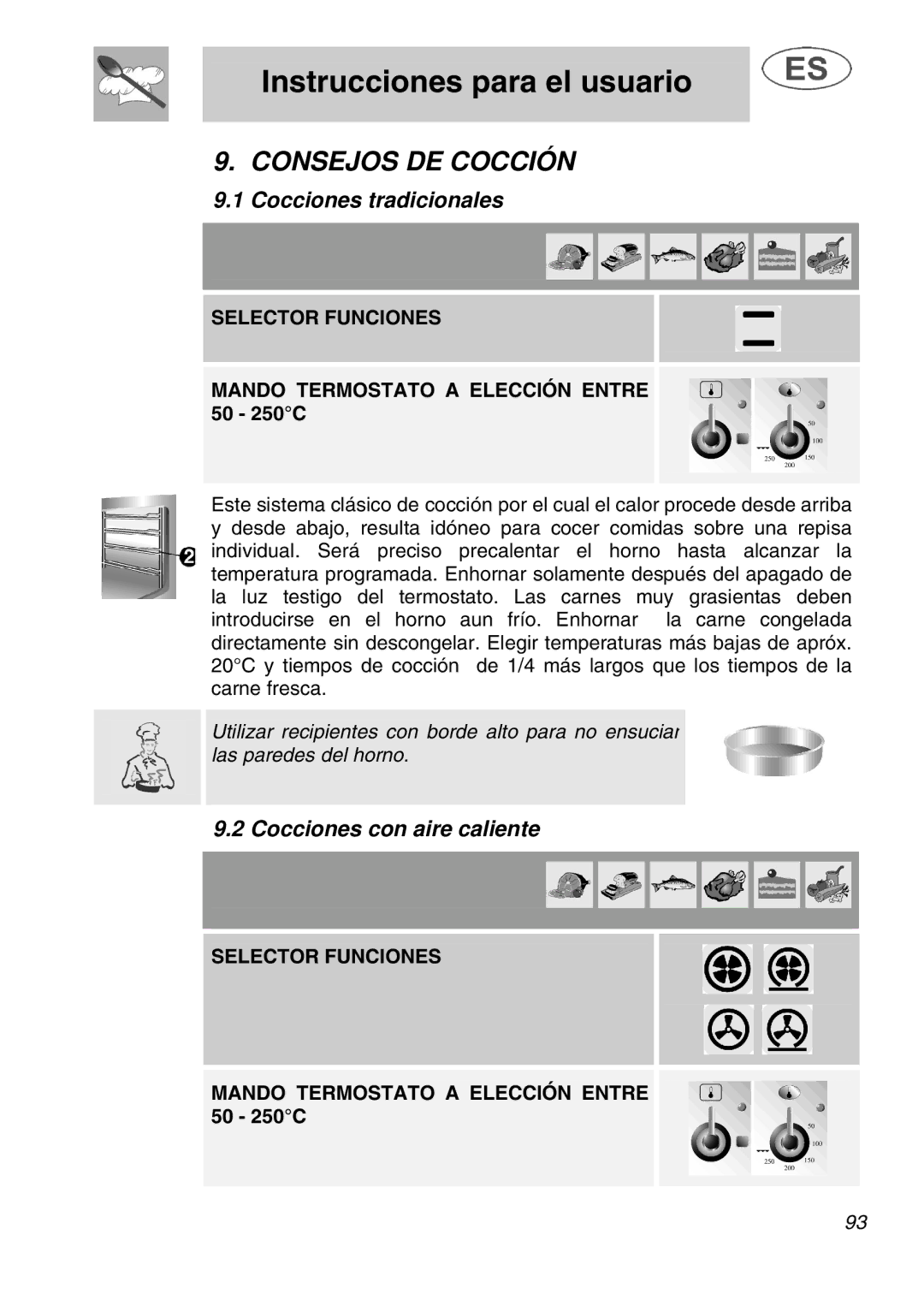 Smeg A1.1K instruction manual Consejos DE Cocción, Cocciones tradicionales, Cocciones con aire caliente 