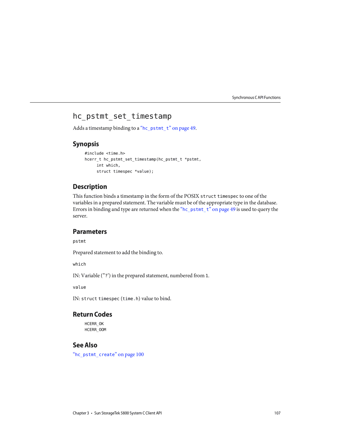 Sun Microsystems 5800 manual Hcpstmtsettimestamp 