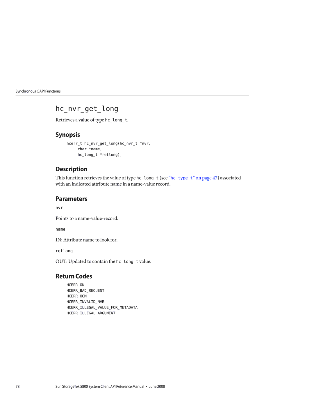 Sun Microsystems 5800 manual Hcnvrgetlong 