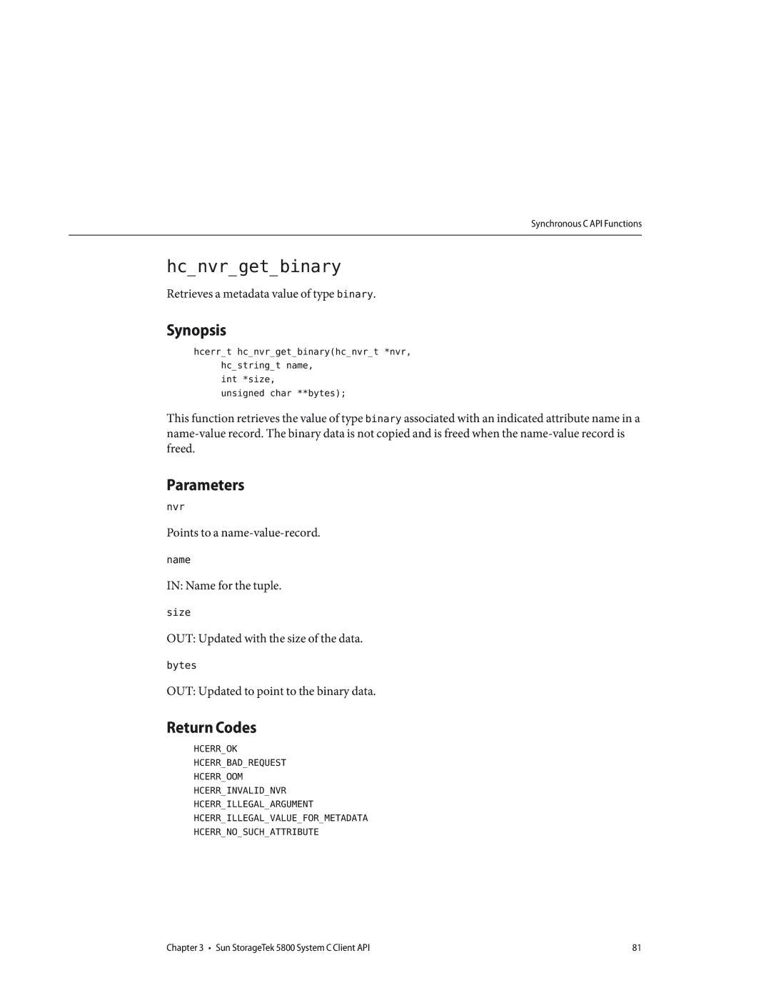 Sun Microsystems 5800 manual Hcnvrgetbinary 