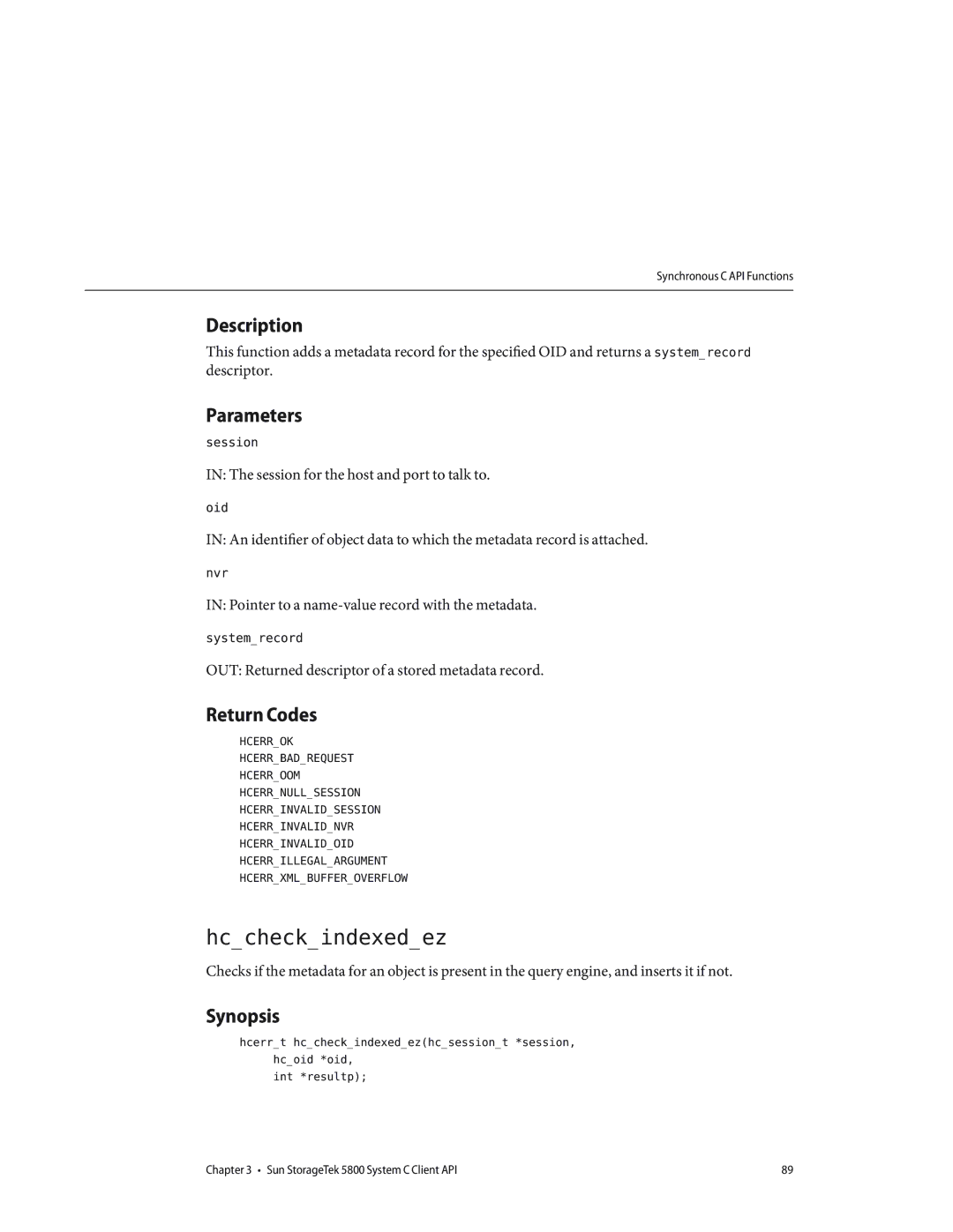 Sun Microsystems 5800 manual Hccheckindexedez 