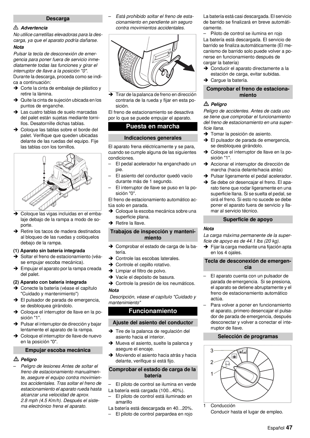 Windsor RRB 360 manual Puesta en marcha, Funcionamiento 