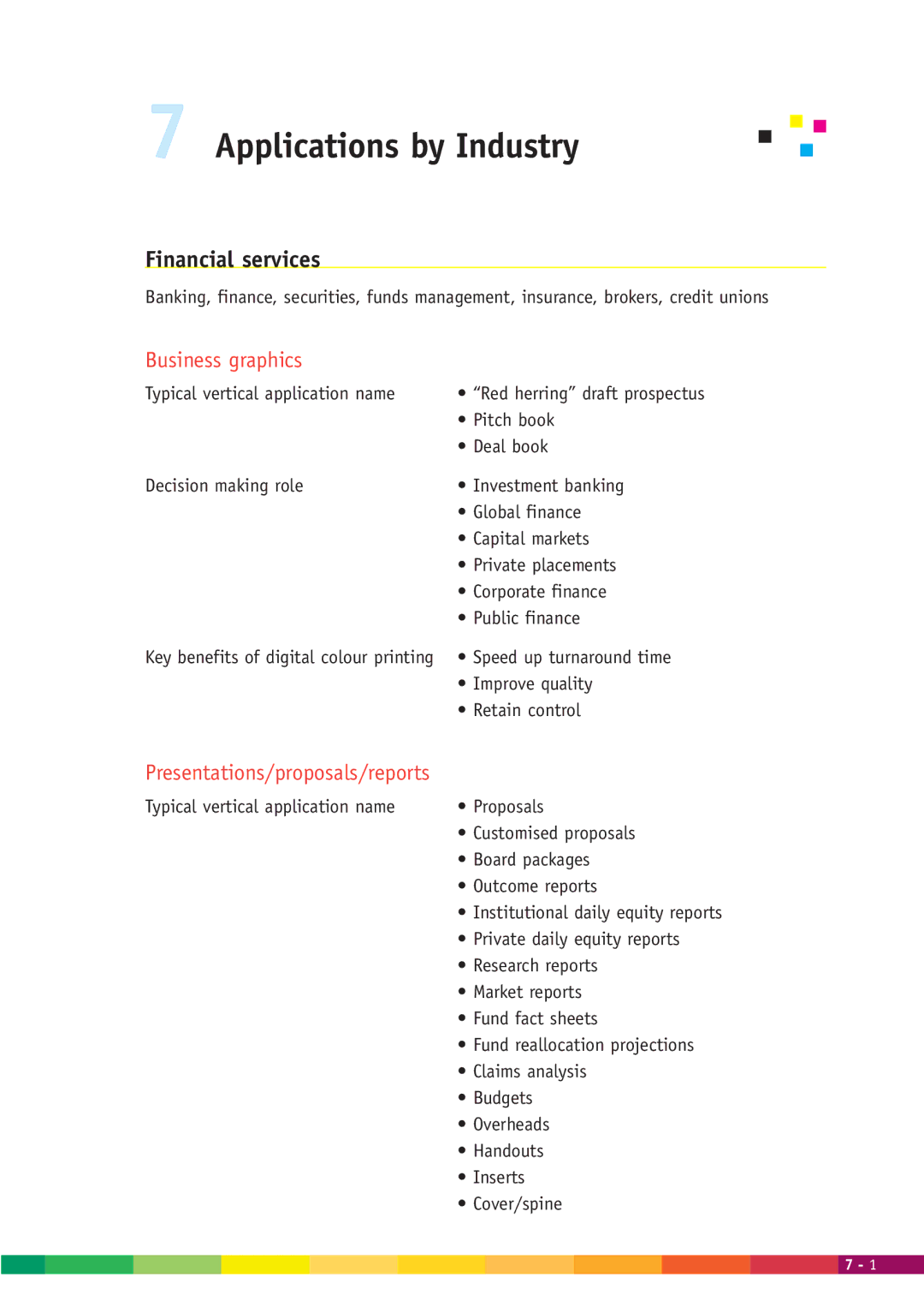Xerox 2000 manual Applications by Industry, Financial services, Business graphics, Presentations/proposals/reports 