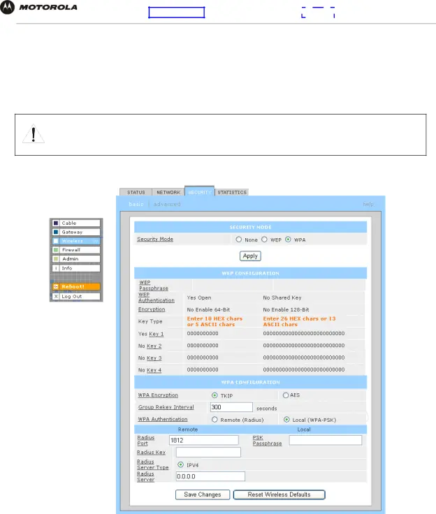 Wireless > SECURITY — basic Page