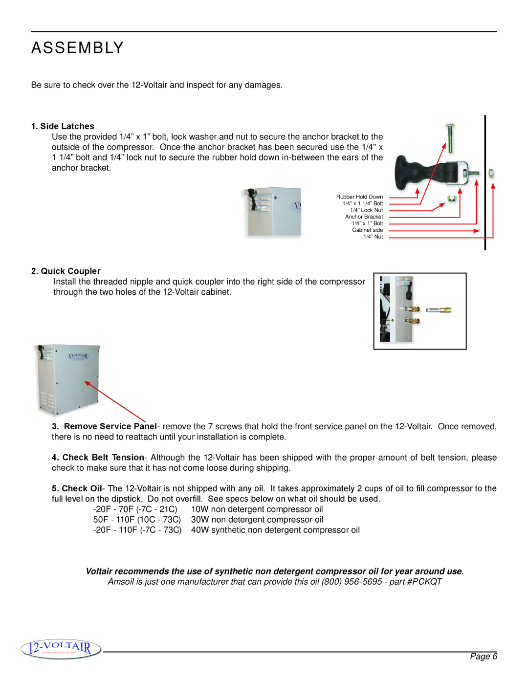 12Volt 12V6CF owner manual Assembly, Side Latches, Quick Coupler 