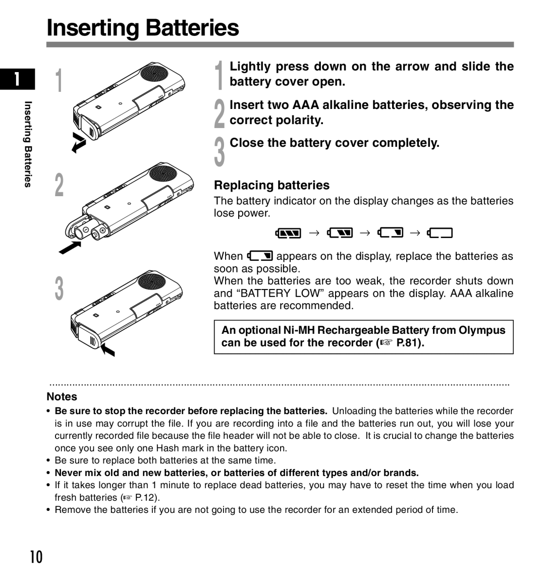 12Volt DS-2200 manual Inserting Batteries, Lightly press down on the arrow and slide, Battery cover open 