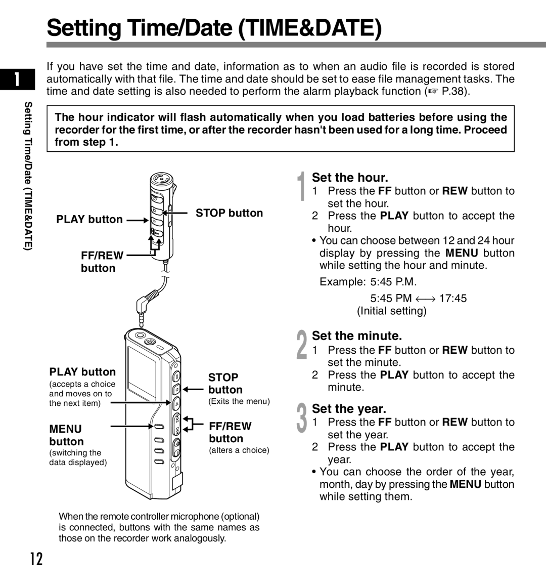 12Volt DS-2200 manual Setting Time/Date TIME&DATE, Set the hour, Set the minute, Set the year 