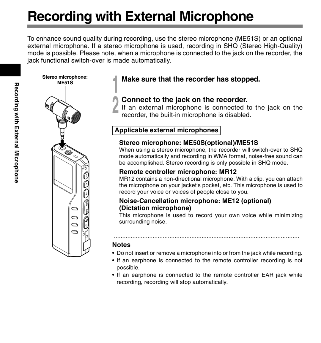 12Volt DS-2200 manual Recording with External Microphone, Remote controller microphone MR12 