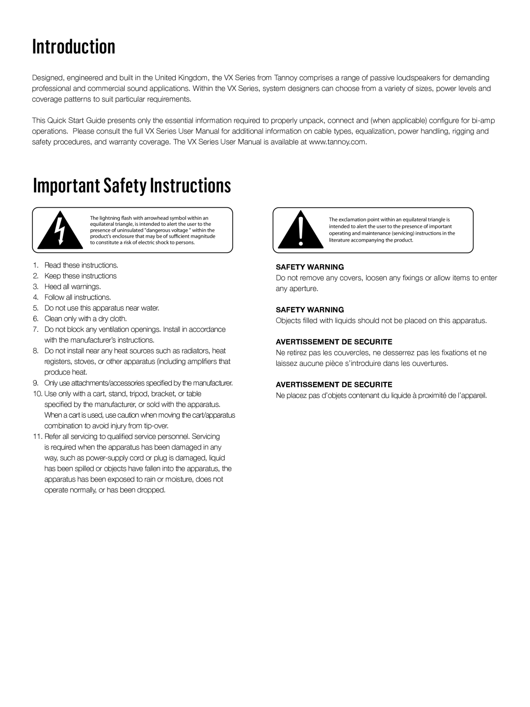 2JANE VX Series manual Introduction, Important Safety Instructions 