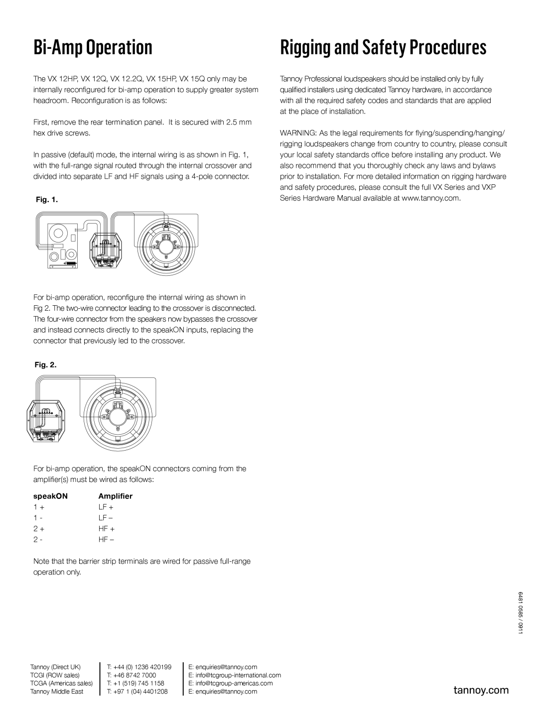 2JANE VX Series manual Bi-Amp Operation, Rigging and Safety Procedures 