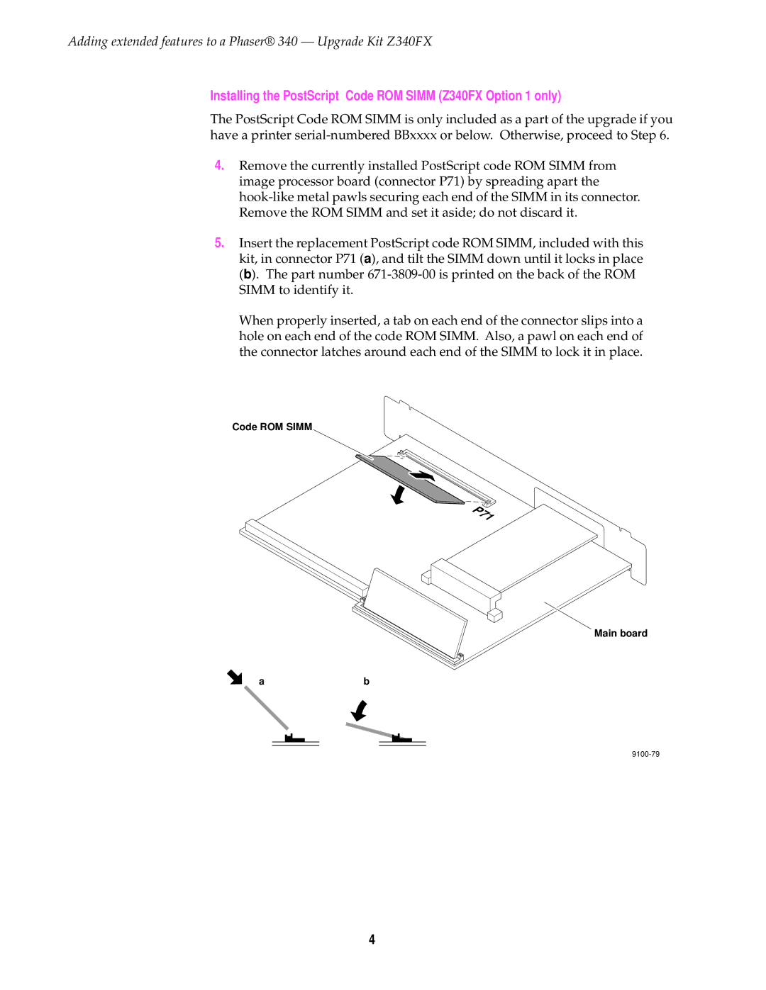 2JANE manual Installing the PostScript Code ROM Simm Z340FX Option 1 only 