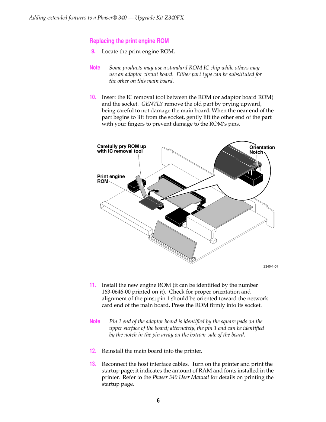 2JANE Z340FX manual Replacing the print engine ROM 