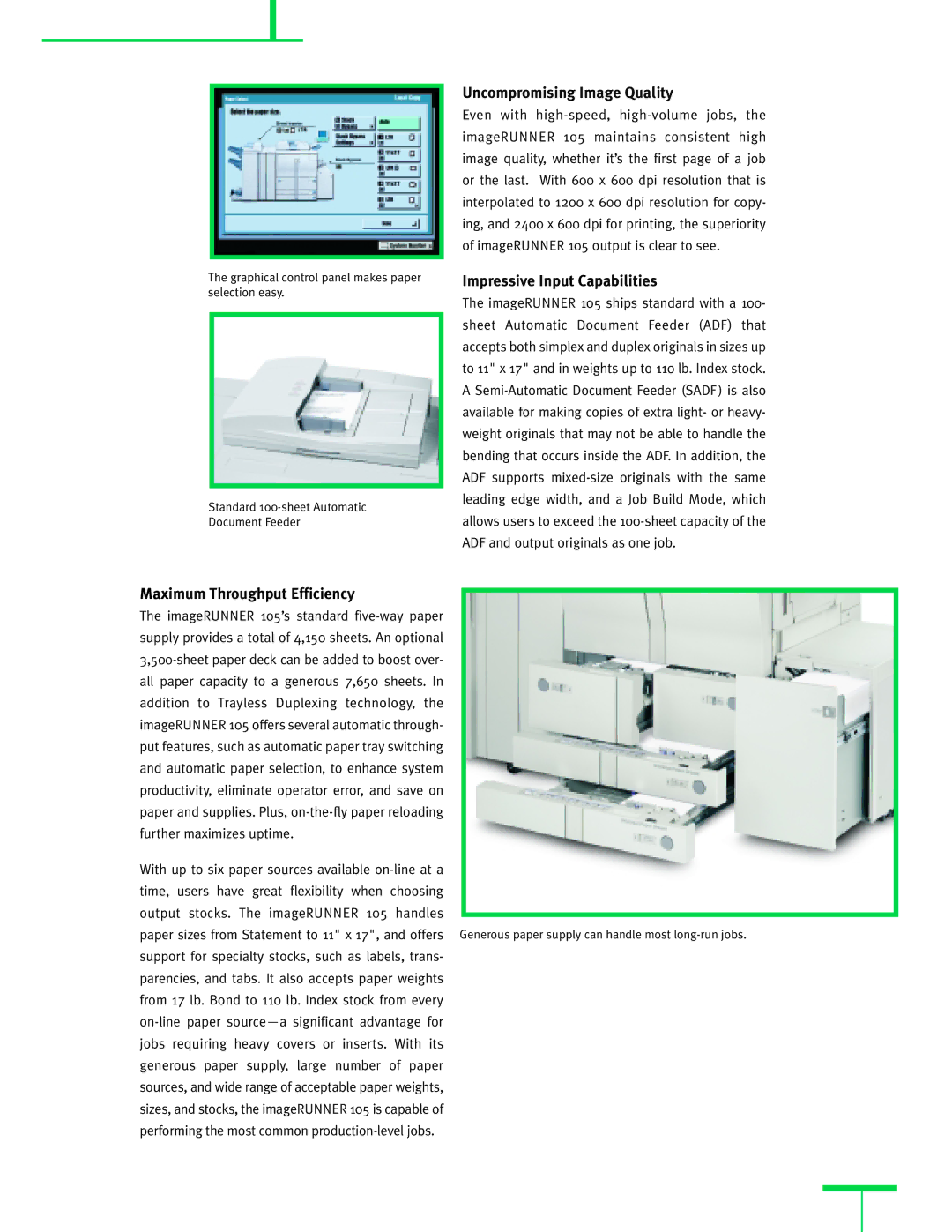 2nd Ave 0023W934 manual Uncompromising Image Quality, Impressive Input Capabilities, Maximum Throughput Efficiency 