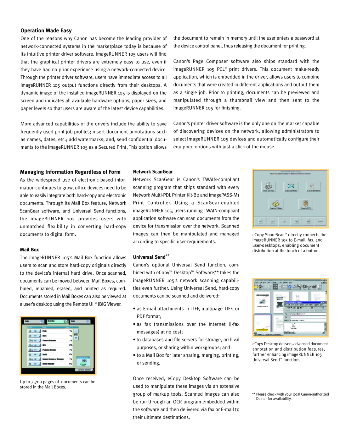 2nd Ave 0023W934 Operation Made Easy, Managing Information Regardless of Form, Mail Box, Network ScanGear, Universal Send 