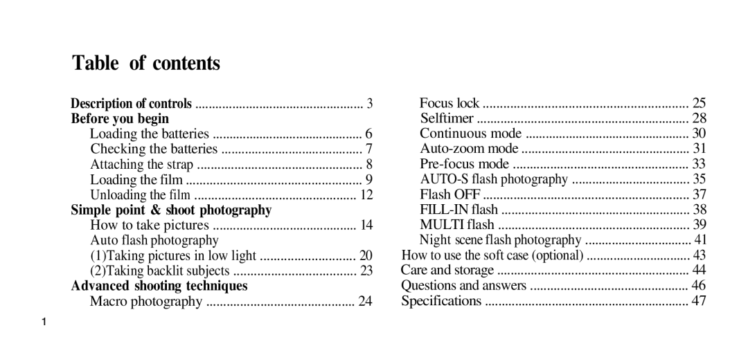 2nd Ave 76 manual Table of contents 