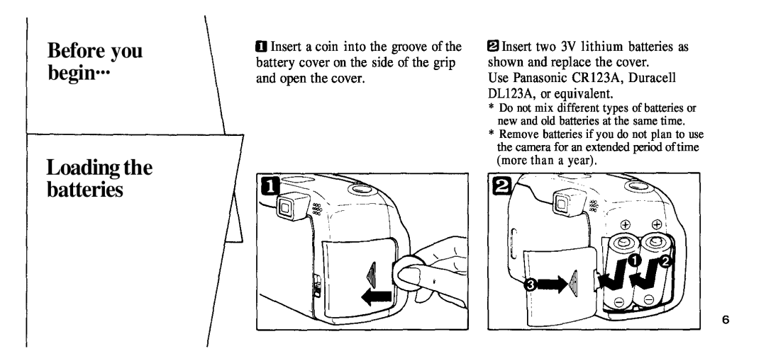 2nd Ave 76 manual Before you begin··· Loading the batteries, Insert two 3V lithium batteries as shown and replace the cover 