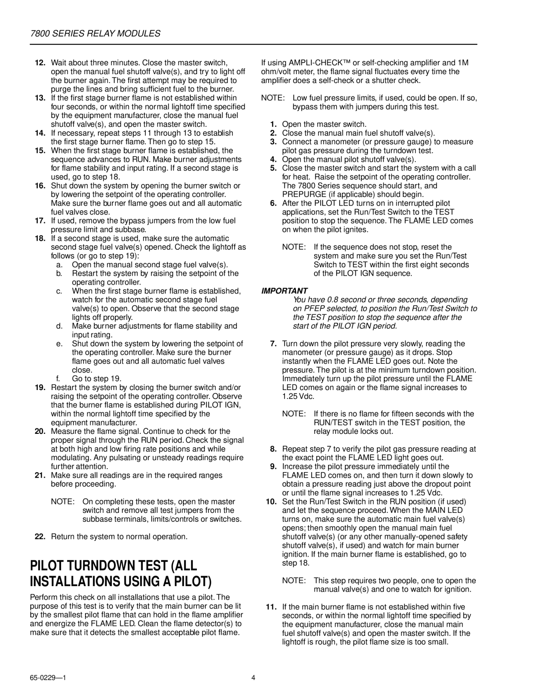 2nd Ave 7800 Series installation instructions Pilot Turndown Test ALL Installations Using a Pilot 