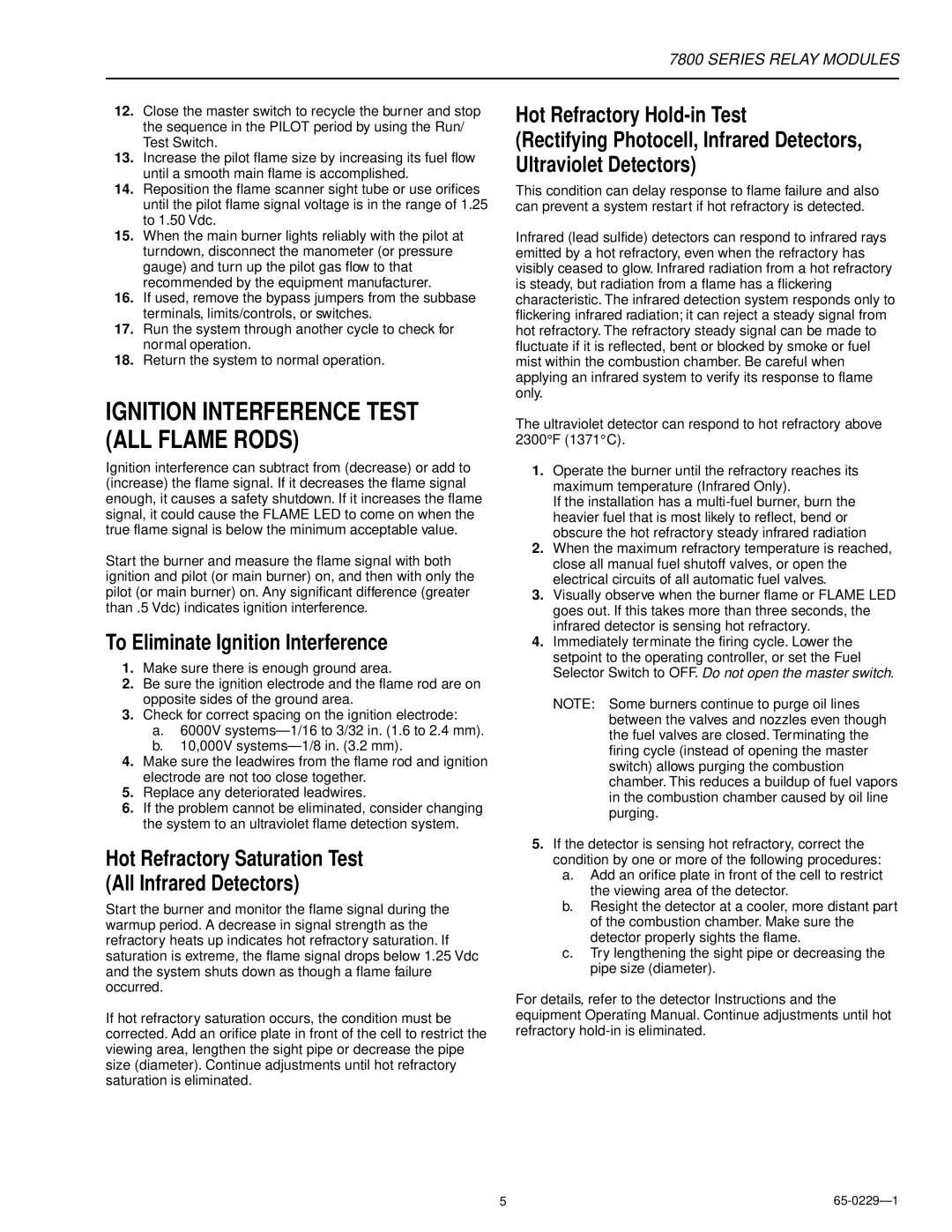 2nd Ave 7800 Series installation instructions Ignition Interference Test ALL Flame Rods, To Eliminate Ignition Interference 