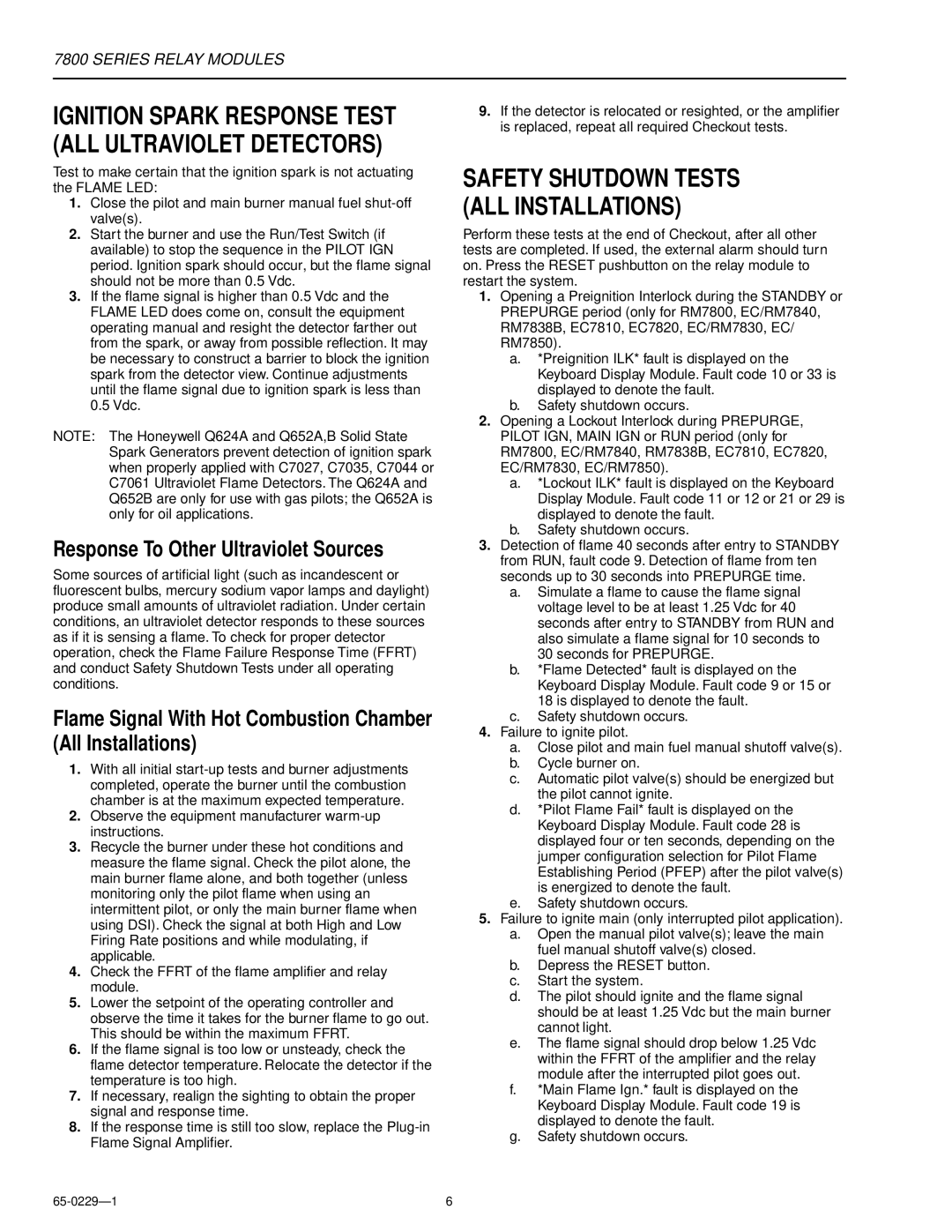 2nd Ave 7800 Series installation instructions Flame Signal With Hot Combustion Chamber All Installations 