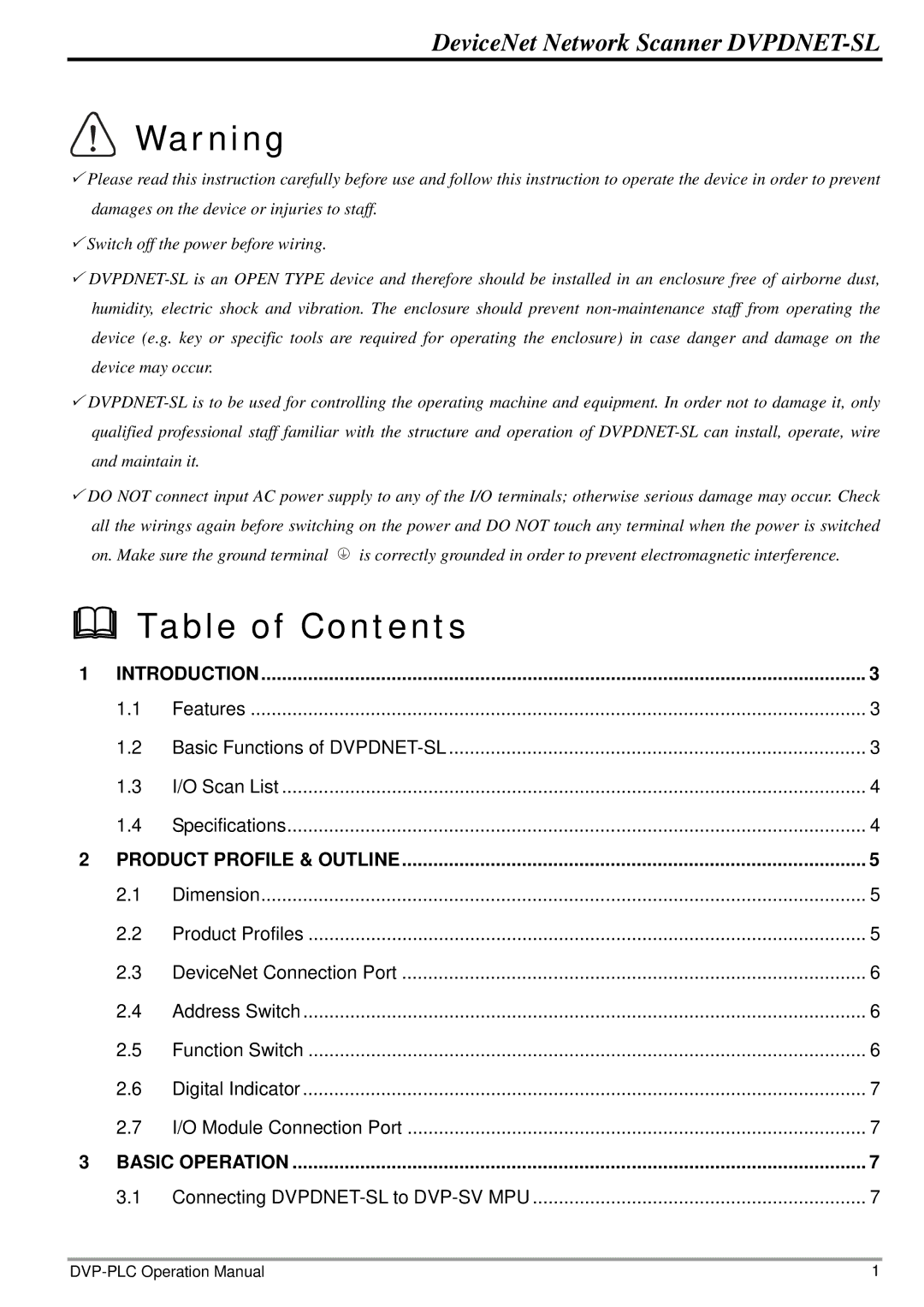 2nd Ave DVP-0204520-02 operation manual Table of Contents 