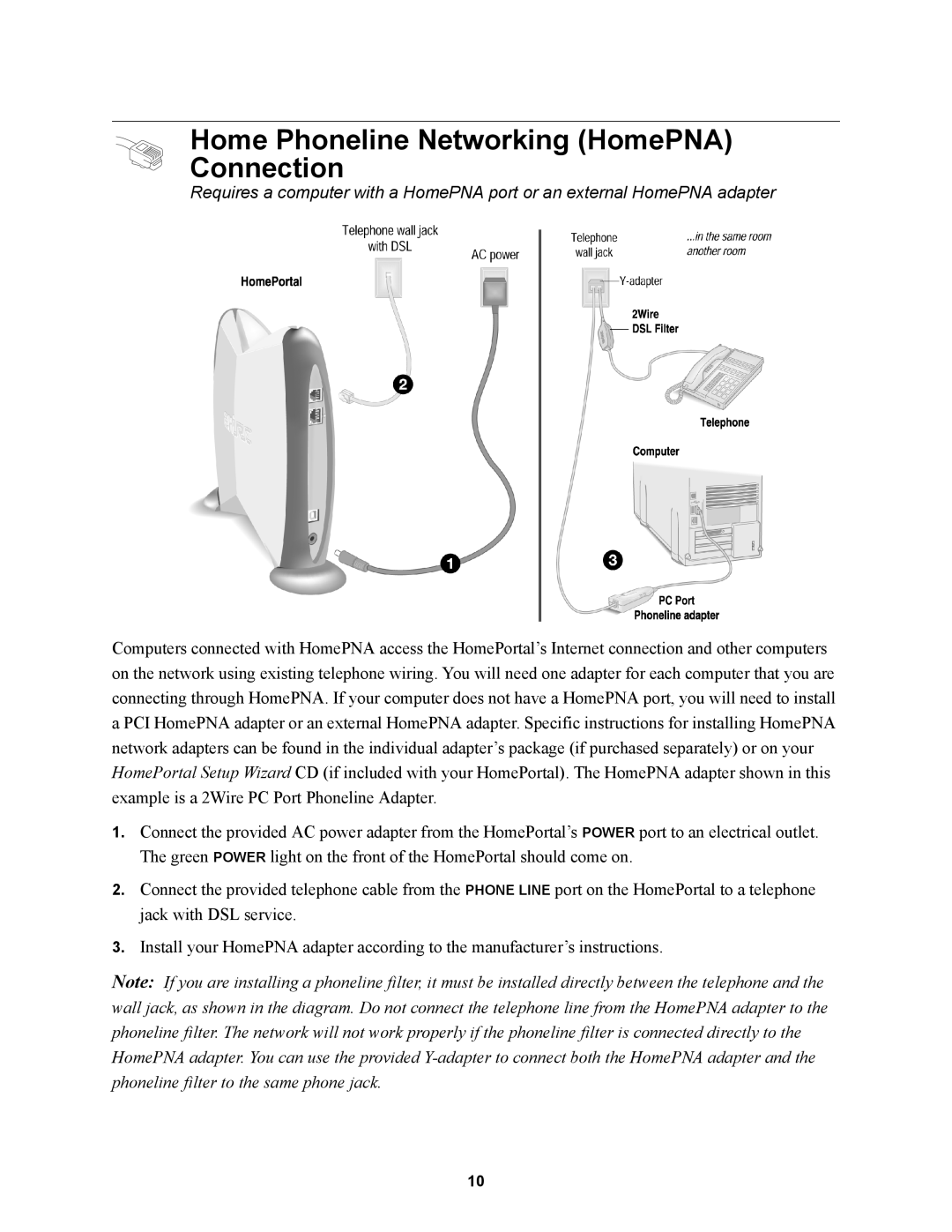 2Wire 1000SW manual Home Phoneline Networking HomePNA Connection 